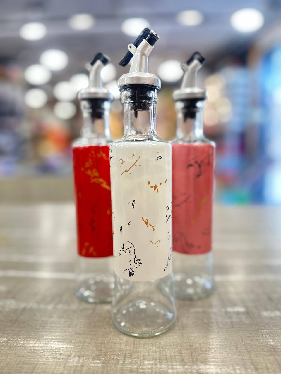 Glass Oil Bottle Marble Touch | Random Shape/Color 0038