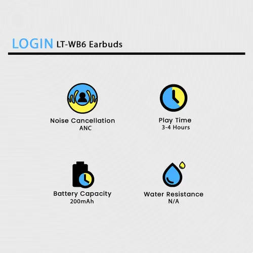 LOGIN LT-WB6 Earbuds ANC & ENC Option- Music Time 14 Hours- High Definition Sound Quality- Noise Cancellation- Support Mic- Wireless Headphones 🎧🔥