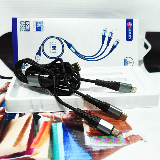 Ronin 3-in-1 Fast Charging Cable | Type-C, Micro USB & iPhone | Super Fast Charging & Data Cable
