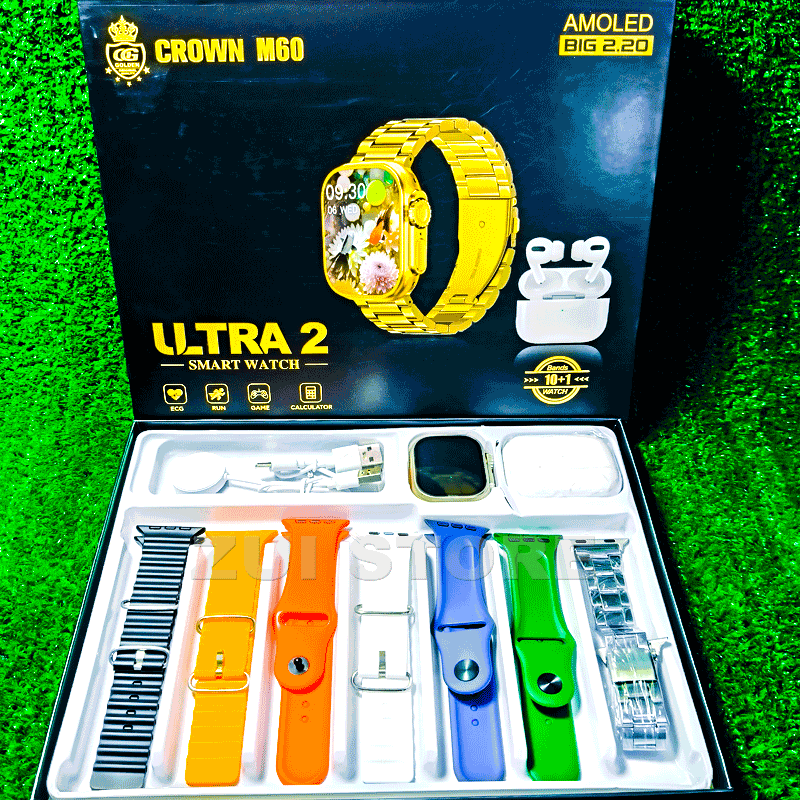 Crown M60 Smart Watch + AirPods Combo | 7 Straps Included | Bluetooth Calling | Best Budget Deal |  74