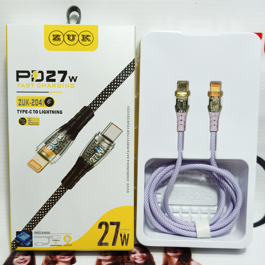ZUK PD 27W Type-C to iPhone Fast Charging Cable | Super Speed Data & Charge Cable |  15