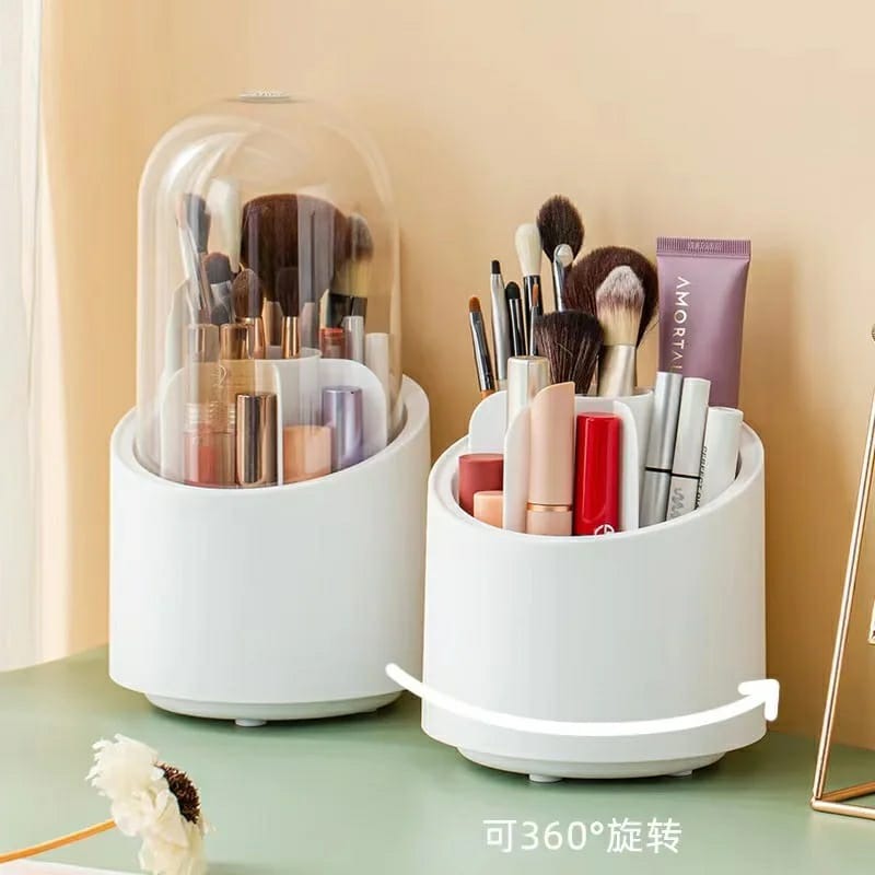 Makeup Brush Holder Organizer With Lid 360° Rotating Dustproof 0030