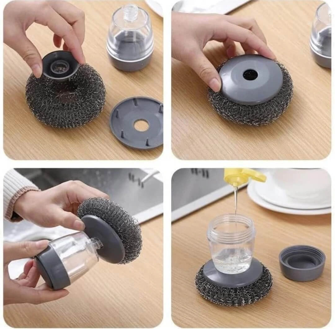Kitchen Soap Dispensing Palm Brush – Automatic Filling Dish Scrubber with PET Bristles – Non-Scratch Cleaning Brush for Pots, Pans, and Sinks   /03