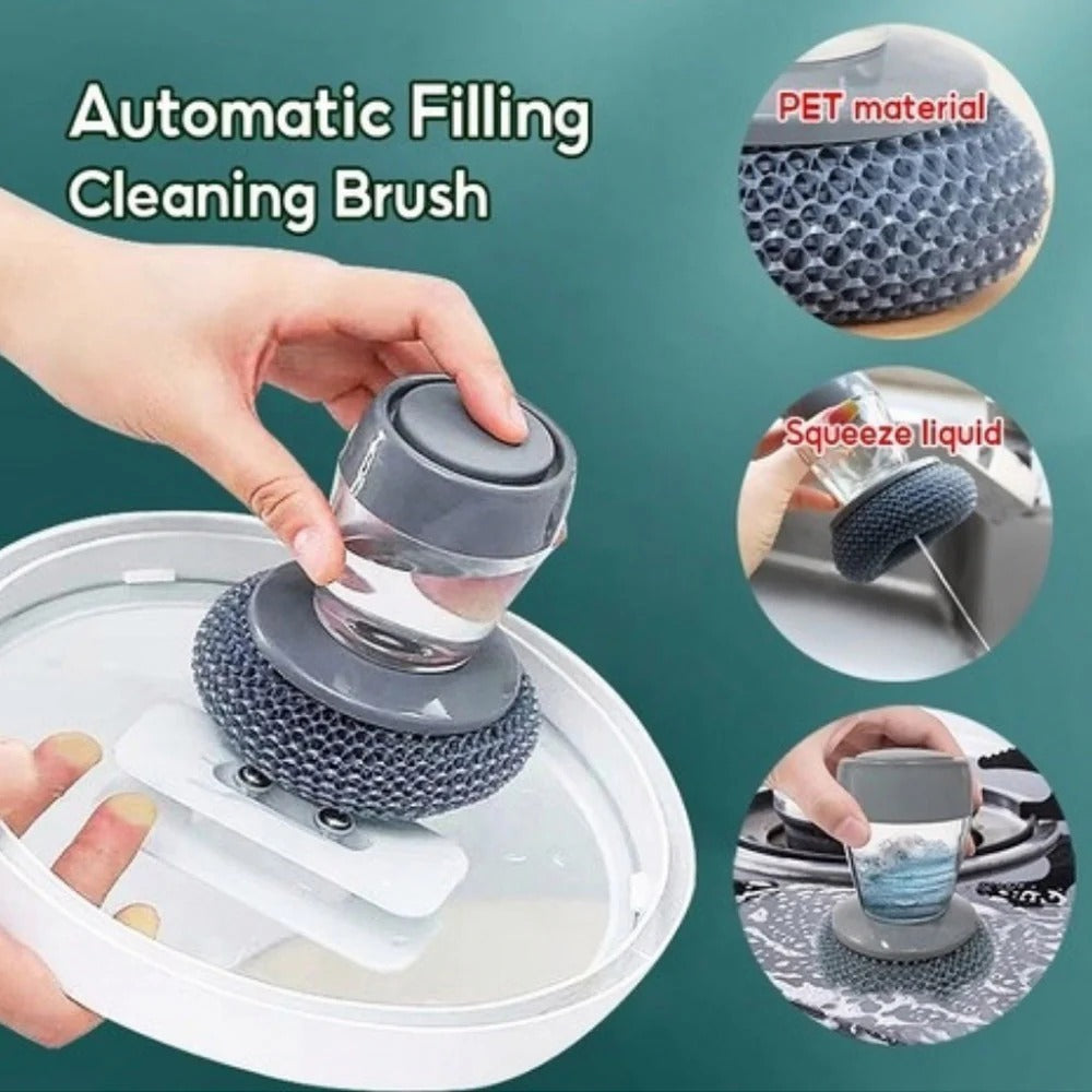 Kitchen Soap Dispensing Palm Brush – Automatic Filling Dish Scrubber with PET Bristles – Non-Scratch Cleaning Brush for Pots, Pans, and Sinks   /03