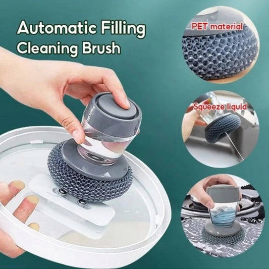 Kitchen Soap Dispensing Palm Brush – Automatic Filling Dish Scrubber with PET Bristles – Non-Scratch Cleaning Brush for Pots, Pans, and Sinks   /03