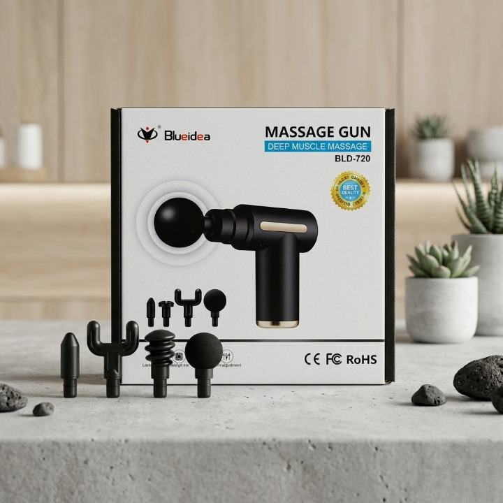 Blueidea Professional Massage Gun – Deep Tissue Muscle Massager (Model BLD-720) with 4 Replaceable Heads and Adjustable Multi-Speed Intensity /04