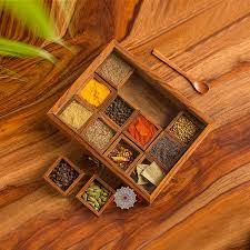 Keep your kitchen organized and your essential spices fresh with the Wooden Spice Box – Premium Sheesham Wood Masala Organizer0039