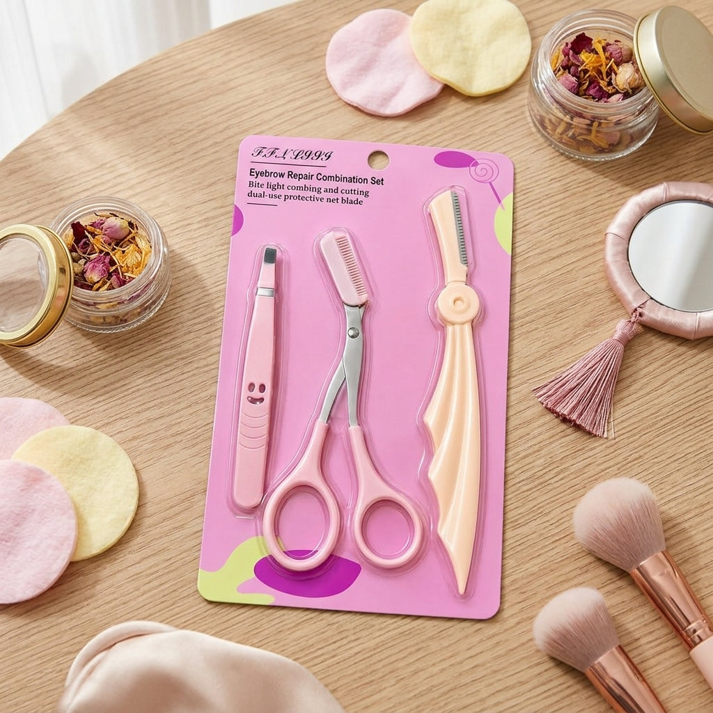 3 In 1 Eyebrows Making Razor With Comb Scissor - 0015