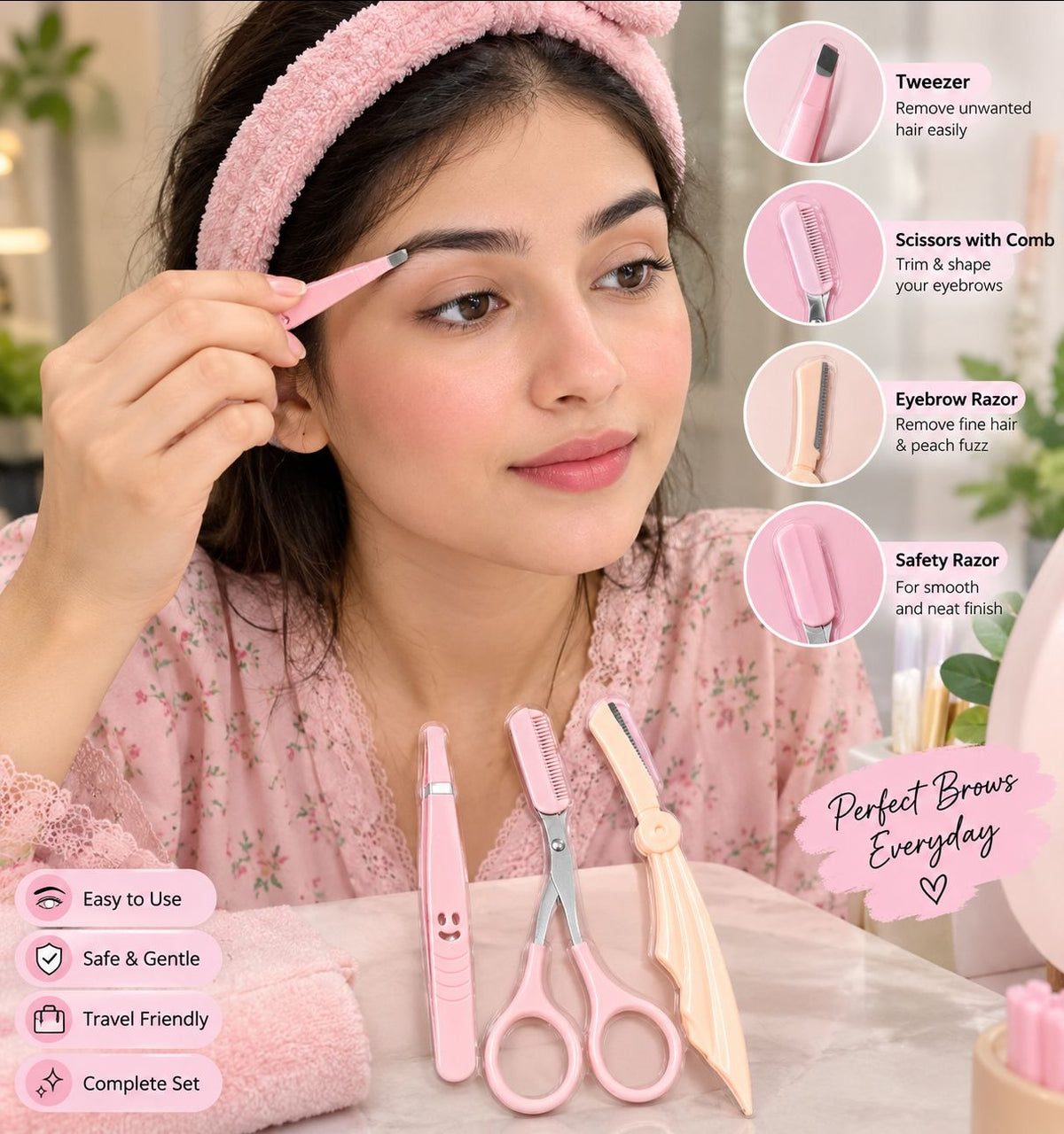 3 In 1 Eyebrows Making Razor With Comb Scissor - 0015