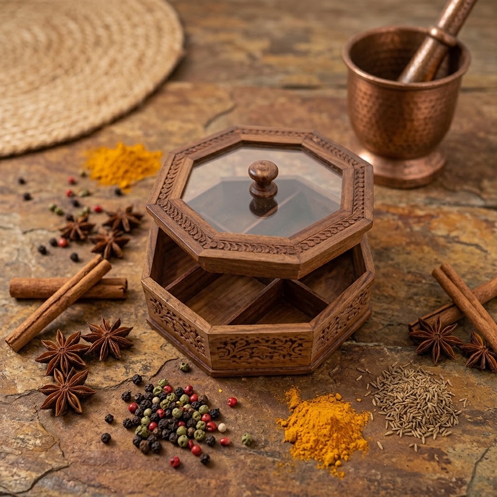 Handcrafted Wooden Dry Fruit Pot – Traditional Carved Storage Jar with Lid 0040
