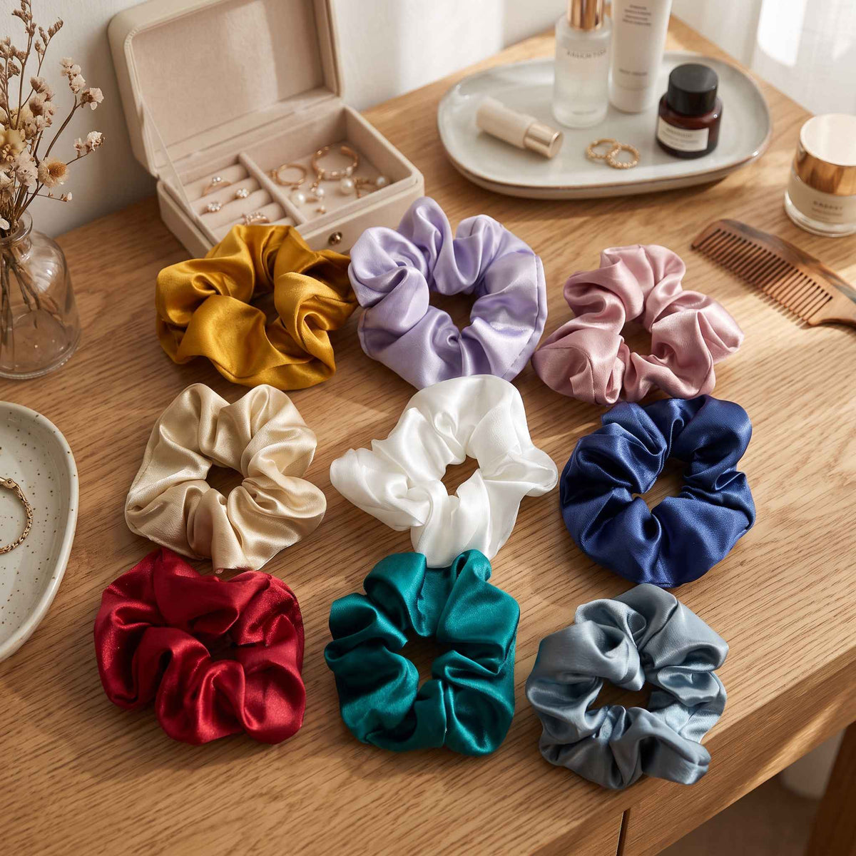 Satin Scrunchies for Women & Girls - Random Colors - Pack of 10.0024