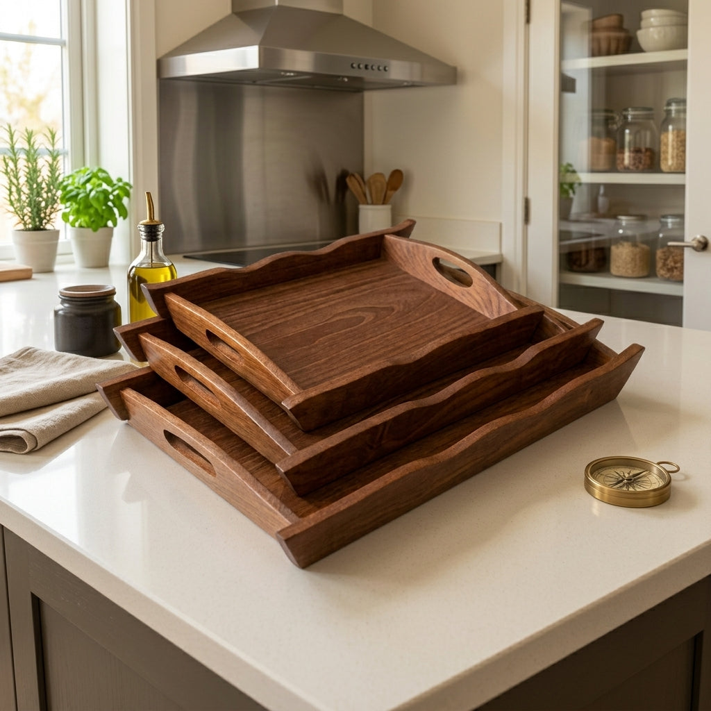 Classic Wooden Tray Set of 3 0028