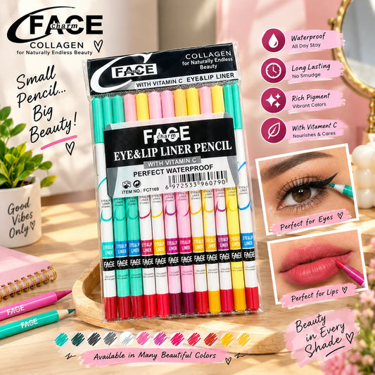 Face Charm Eye And Lip Liner Pencil Precision Beauty Makeup Cosmetic - Pack of 12.0020