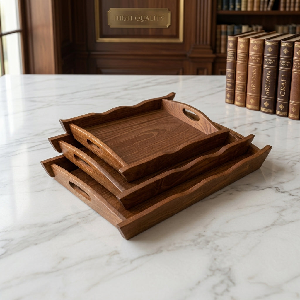 Classic Wooden Tray Set of 3 0028