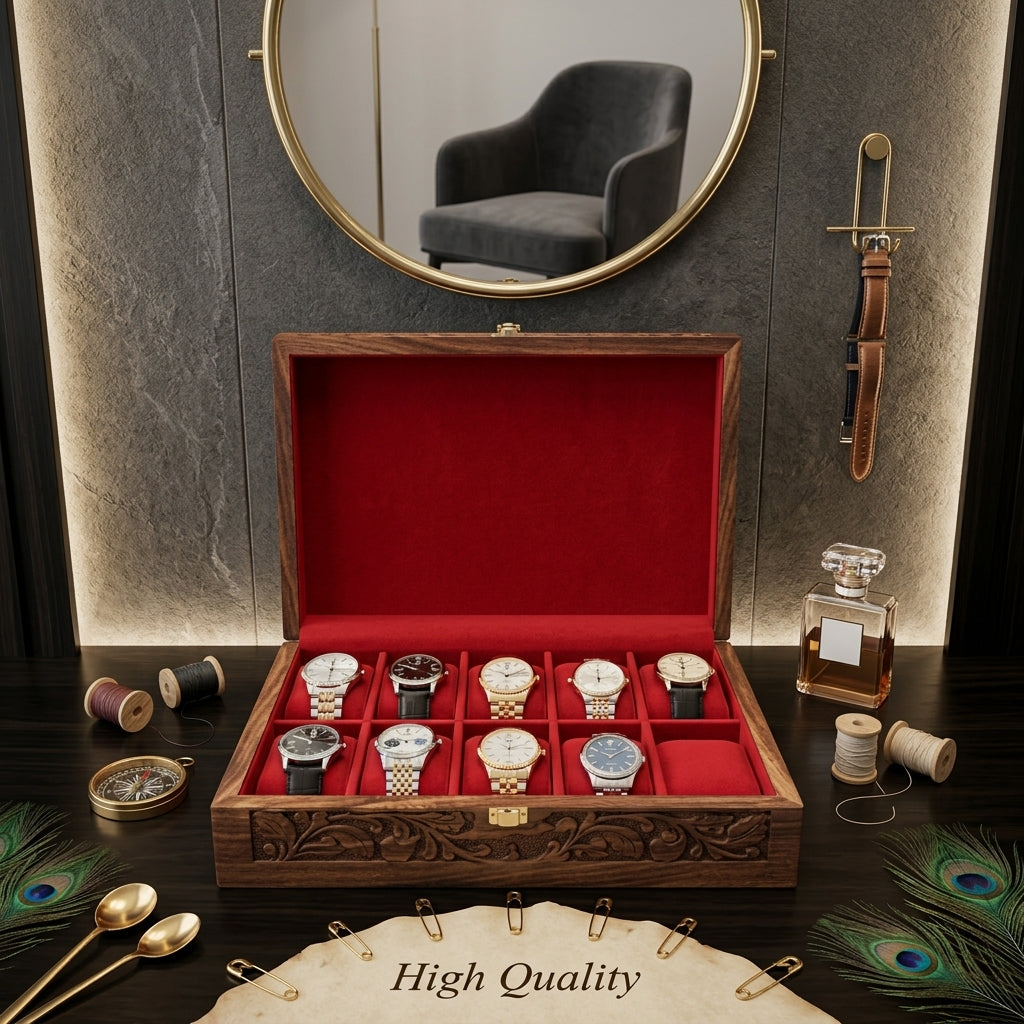 Premium Wooden Carved Watch Box - 10 Slots 0027
