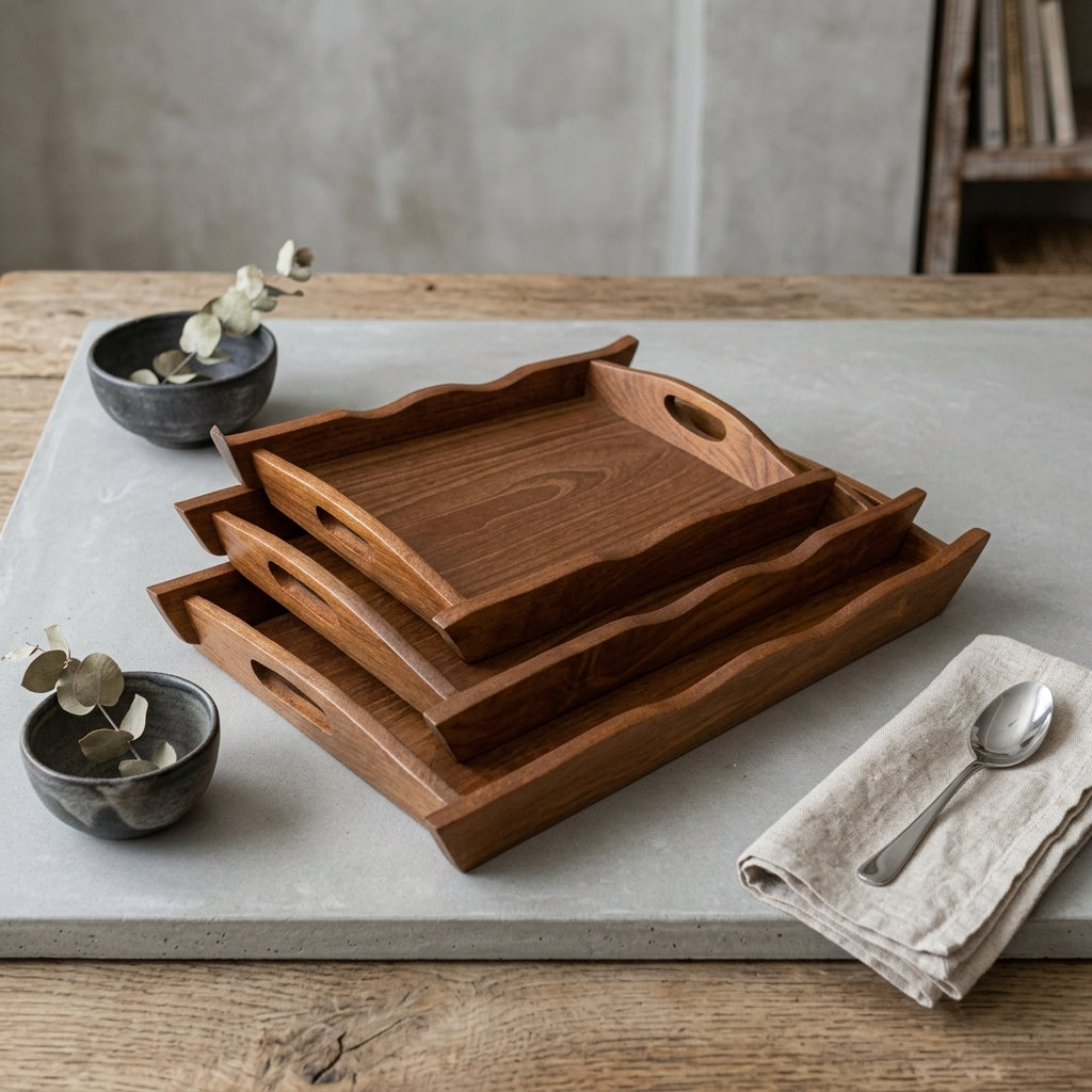 Classic Wooden Tray Set of 3 0028
