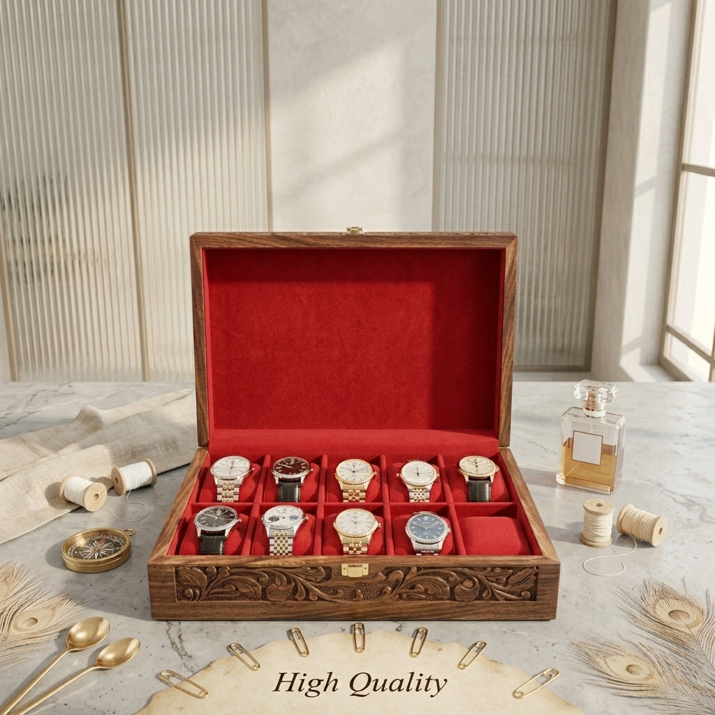Premium Wooden Carved Watch Box - 10 Slots 0027