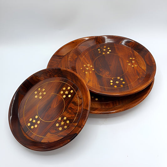Handcrafted Wooden Brass Plates - Set of 3 -0018