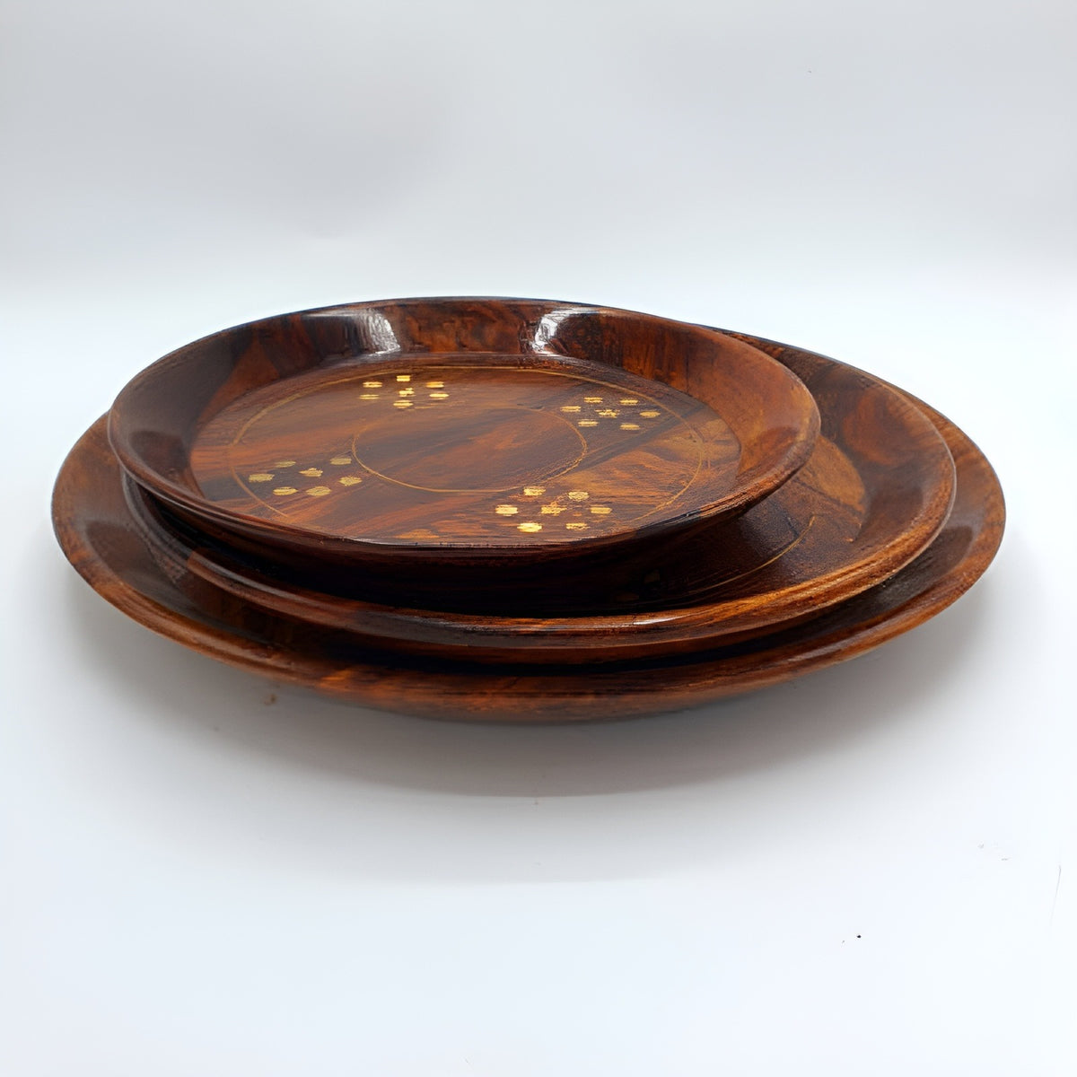 Handcrafted Wooden Brass Plates - Set of 3 -0018