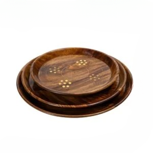 Handcrafted Wooden Brass Plates - Set of 3 -0018