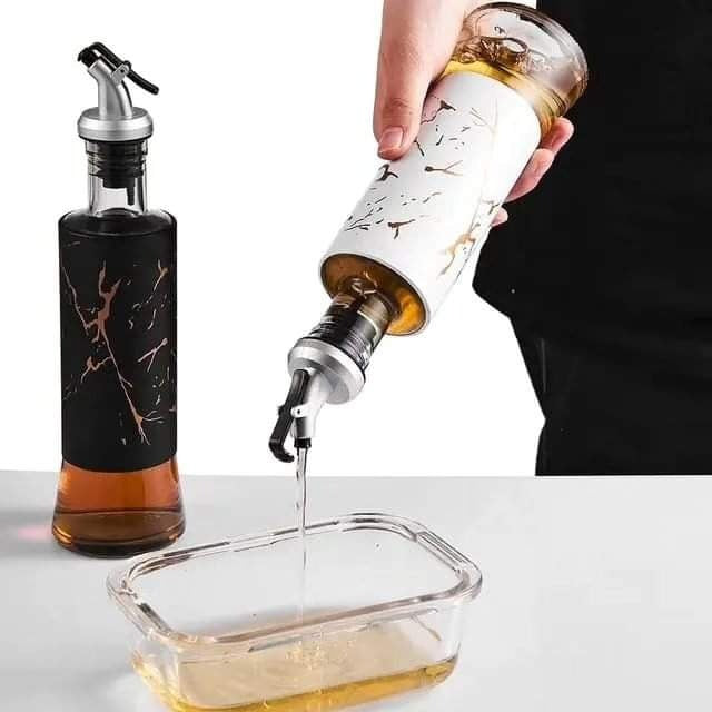 Glass Oil Bottle Marble Touch | Random Shape/Color 0038