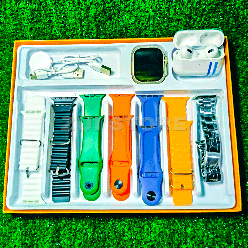 Crown M70 Smart Watch + AirPods Combo | 7 Straps Included | Bluetooth Calling | Premium Budget Deal | 75