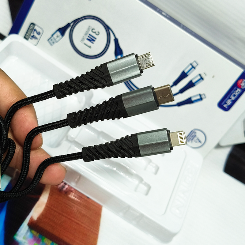 Ronin 3-in-1 Fast Charging Cable | Type-C, Micro USB & iPhone | Super Fast Charging & Data Cable