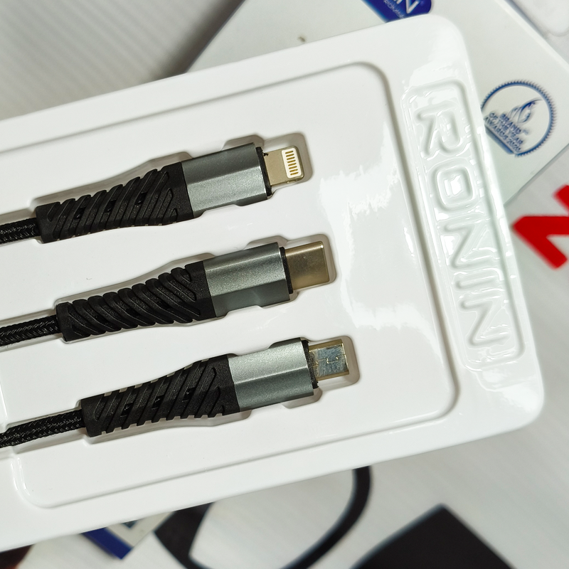 Ronin 3-in-1 Fast Charging Cable | Type-C, Micro USB & iPhone | Super Fast Charging & Data Cable