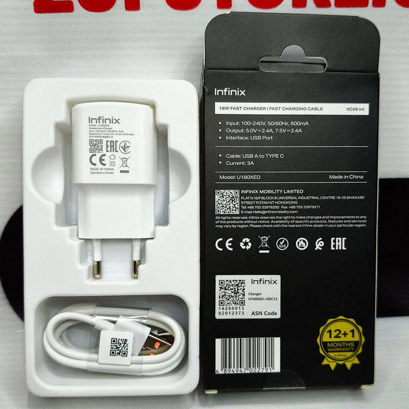 Infinix Original 18W Fast Charger + Data Cable | 100% Genuine | Safe & Efficient | 37