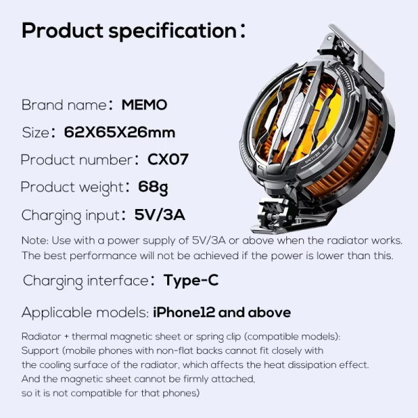 Memo Cx07 Mobile Phone Magnetic – Cooling Fan Radiator Cool Heat Absorber For Ios Iphone Android ( Random Color )